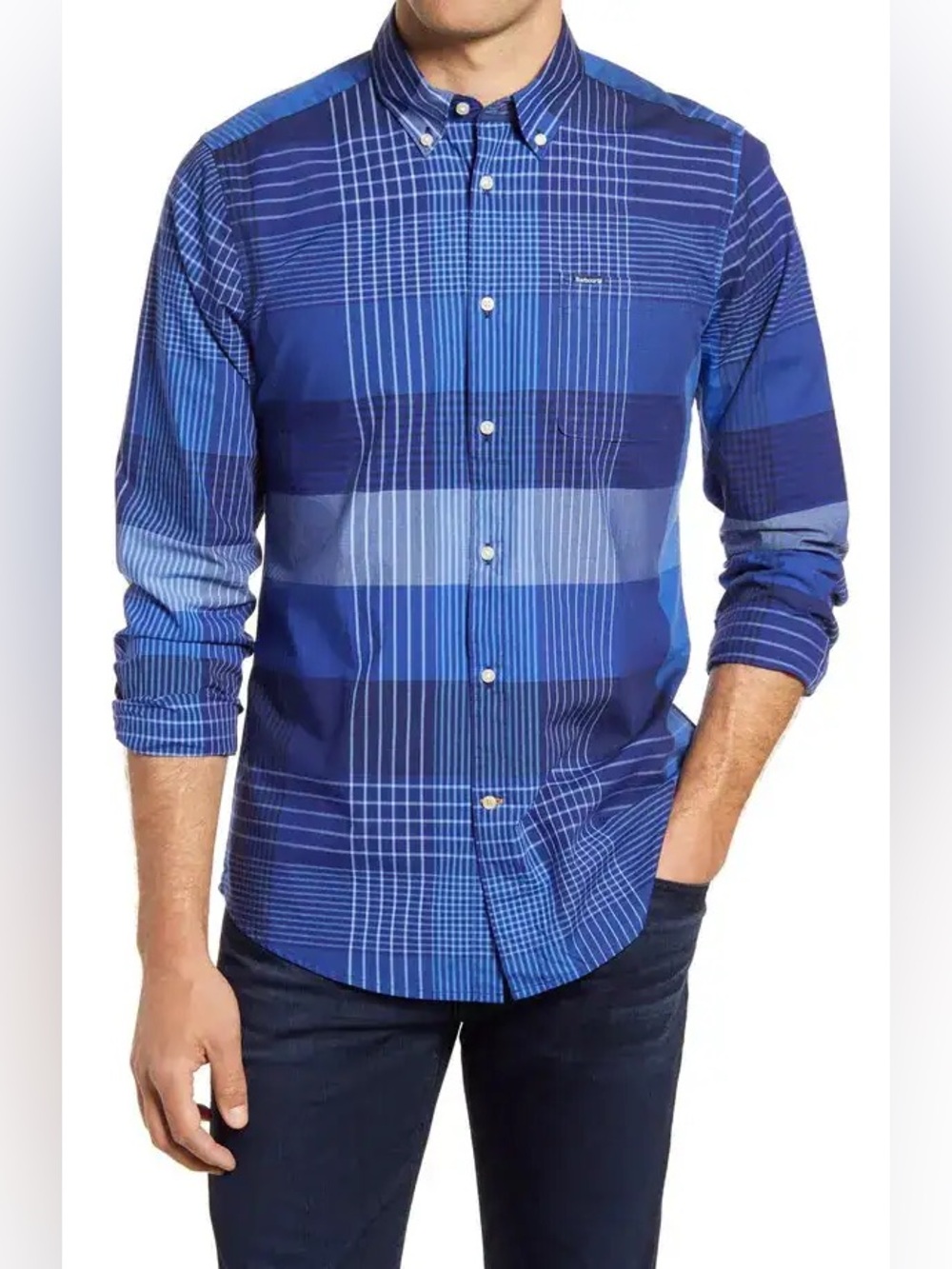 BARBOUR
Kershaw Tailored Fit Plaid Button-Down Shirt size large